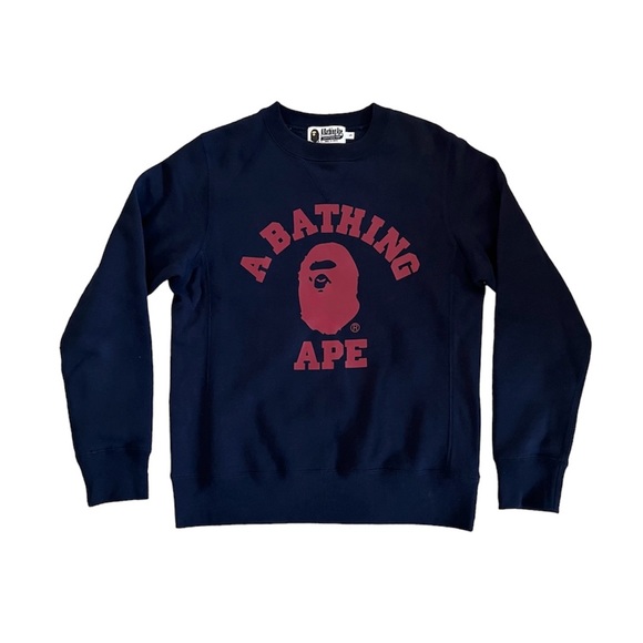 🖤 EUC🖤 A BATHING APE College Logo Crewneck Sweatshirt - Picture 1 of 8